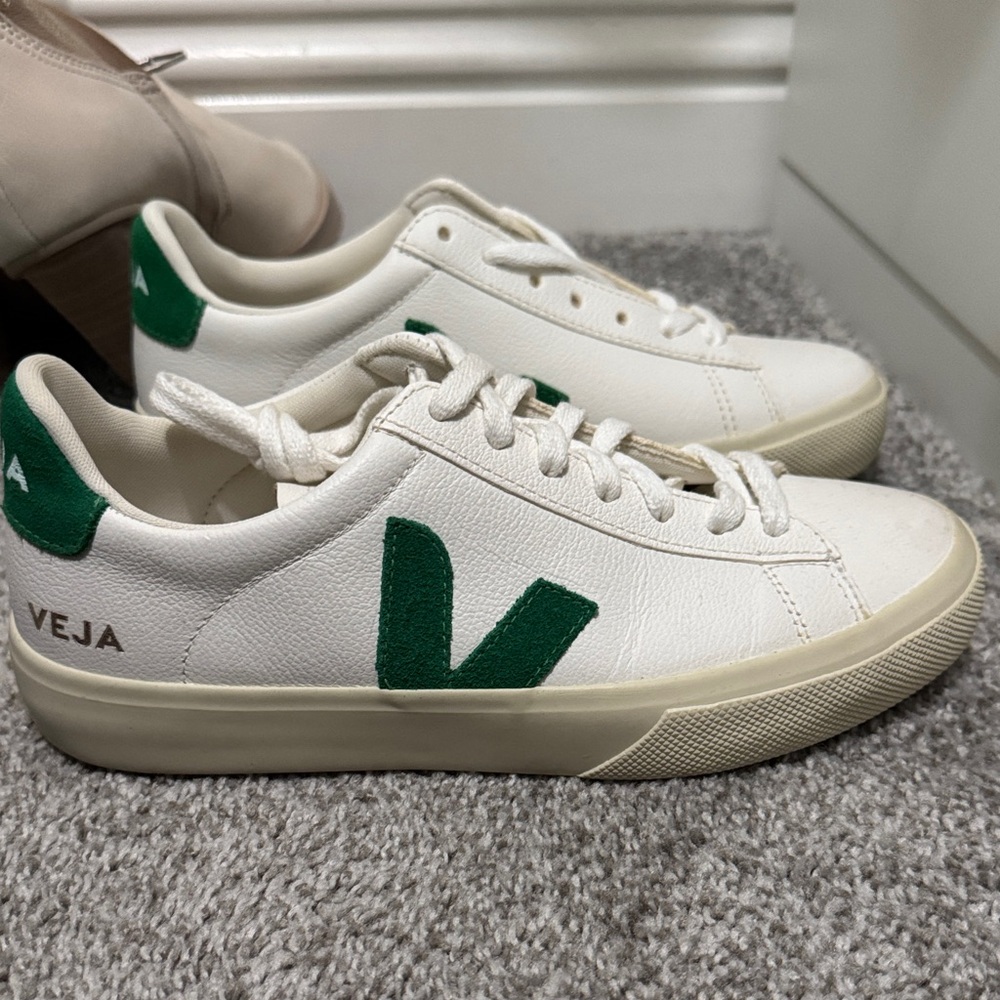 Veja White Sneakers with Green Logo